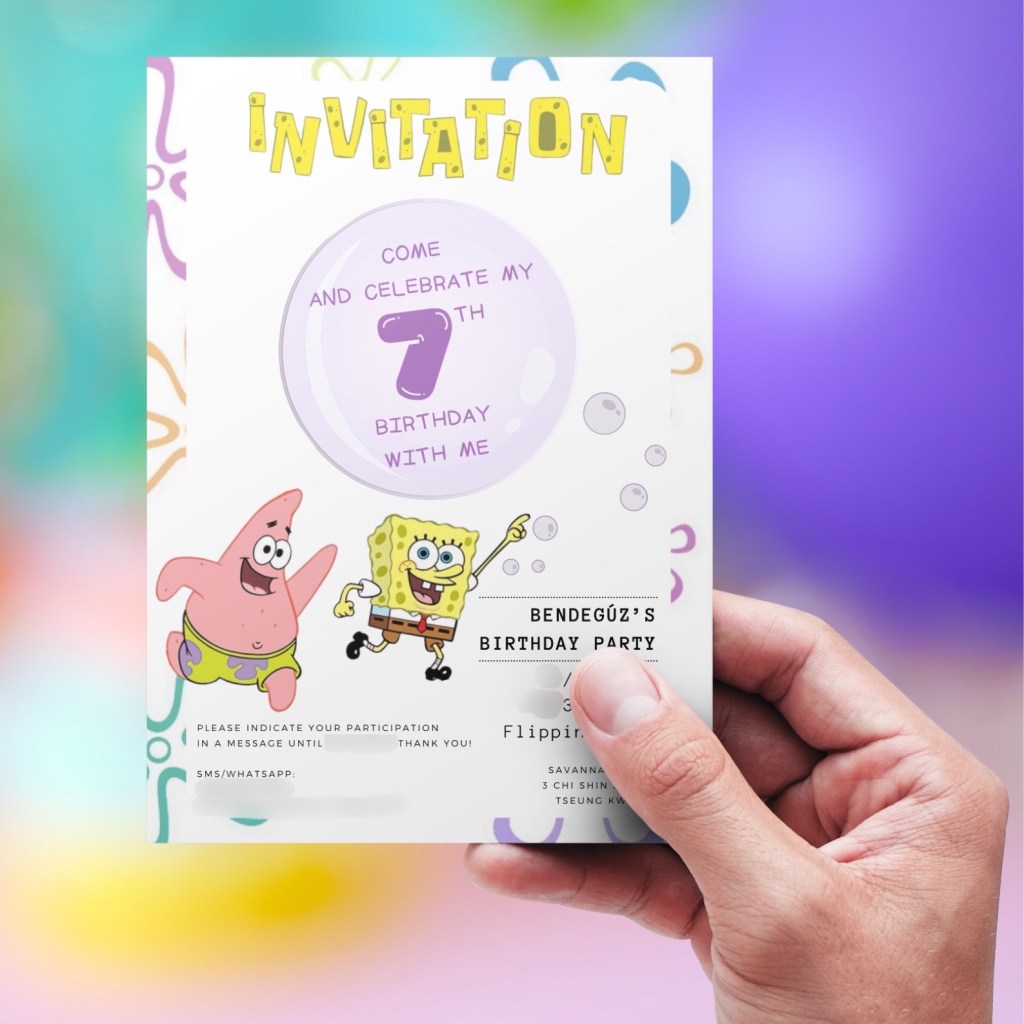 SpongeBob Birthday – invitation card and cake&nbsp;decoration